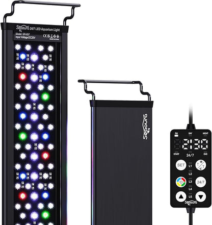 LED Aquarium Light, 24/7 Custom Timer, Power-Off Memory,7-Row LED 12-18in SEAOURA Full Spectrum Fish Tank Light, 8 Colors, 20 Brightness, Day&Night Cycle, Adjustable Mount for Freshwater Plant Growth SEAOURA