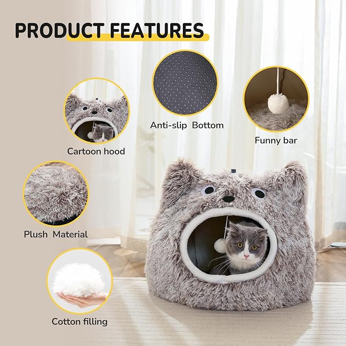 CATISM Cat Bed, Cat Beds for Indoor Cats, Cat Cave, Cat Cave for Indoor Cats, Cat Bed Cave, Large Cat Beds, Cozy Hooded Cat Bed with Soft Cushion, Removable Washable Cat Beds - PAWPICO