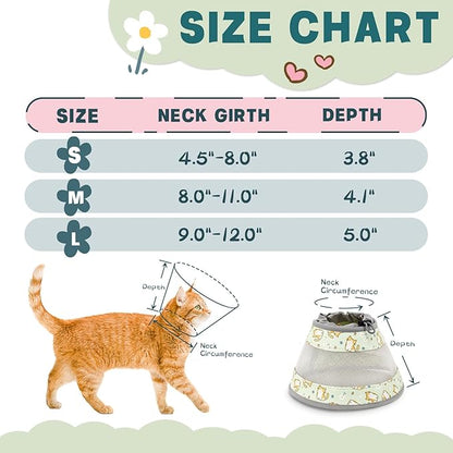 Cat Cone, Breathable Cat Cone Collar Soft, Adjustable Cat Cone to Stop Licking, Water Resistant Neck Cone for Cats with Air Mesh, Protective Cat Recovery E Collar for Cat Kitten（Green Cat,L GoGoPaw