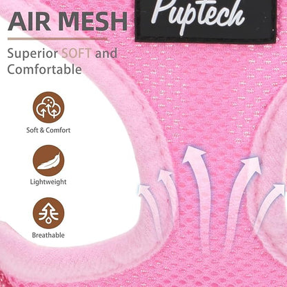 PUPTECK Soft Mesh Dog Harness and Leash Set Pet Puppy Cat Comfort Padded Vest No Pull Harnesses, Solid Pink, XS PUPTECK
