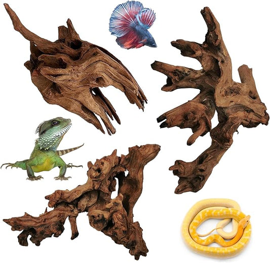 Hamiledyi 3 Pcs Driftwood for Aquarium Reptile Toy Driftwood Branches Reptiles Aquarium Decoration Assorted Size Natural Habitat Decor Wood for Lizad Hamiledyi