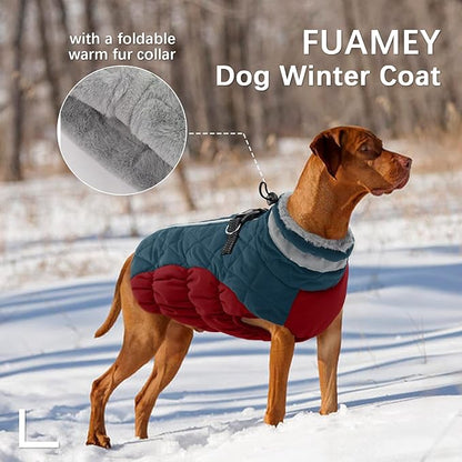 FUAMEY Dog Winter Jacket,Dog Cold Weather Coats Paded Dog Vest with Harness Built in Pet Warm Clothes Dog Apparel with Back Zipper Dog Water Resistant Coat for Small Medium Large Dogs Dark Blue XL - PAWPICO