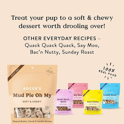 Bocce's Bakery Oven Baked Mud Pie Oh My Treats for Dogs, Wheat-Free Everyday Dog Treats, Made with Real Ingredients, Baked in The USA, All-Natural Soft & Chewy Cookies, PB, Carob & Vanilla, 6 oz - PAWPICO