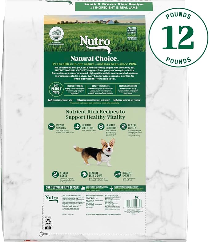 Nutro Natural Choice Small Bites Adult Dry Dog Food, Lamb and Brown Rice Recipe, 12 lbs. - PAWPICO