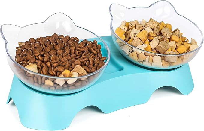 MILIFUN Cat Bowls, Cat Food Bowls Elevated Tilted, Anti Vomiting Kitty Bowls for Puppy and Bunny, Orthopedic Cat Bowls for Indoor Cats.(Blue) - PAWPICO
