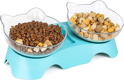 MILIFUN Cat Bowls, Cat Food Bowls Elevated Tilted, Anti Vomiting Kitty Bowls for Puppy and Bunny, Orthopedic Cat Bowls for Indoor Cats.(Blue) - PAWPICO