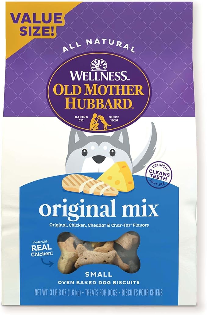 Old Mother Hubbard by Wellness Classic Original Mix Natural Dog Treats, Crunchy Oven-Baked Biscuits, Ideal for Training, Small Size, 3.8 pound bag - PAWPICO