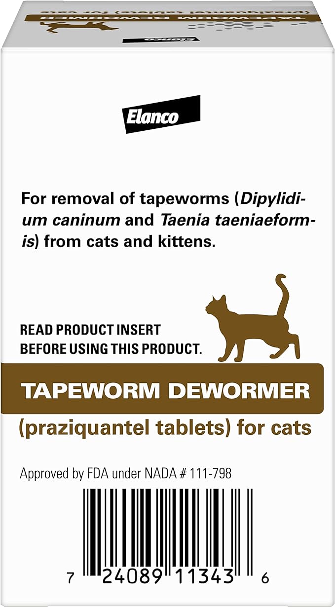 Elanco Tapeworm Dewormer (praziquantel tablets) for Cats and Kittens 6 Weeks and Older, 3-count Elanco