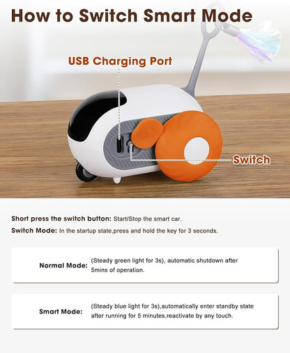 Cat Toys for Indoor Cats, Smart Interactive Cat Toy with Two-Speed Adjustment, Remote Control USB Rechargeable Automatic Cat Exercise Toys for Bored Indoor Adult Cats Kittens (Orange) - PAWPICO
