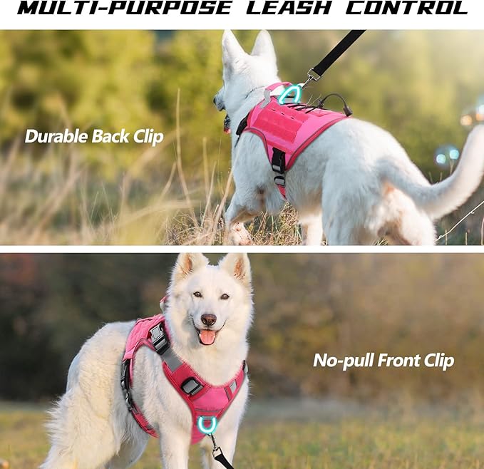 WINGOIN Pink Harness with Handle Tactical Dog Harness for Large Dogs No Pull Adjustable Reflective K9 Military Dog Vest Harnesses for Labrador Retriever, Siberian Husky, German Shepherd Dog (L) - PAWPICO