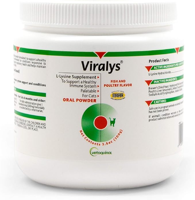 Vetoquinol Viralys L-Lysine Supplement for Cats - Cats & Kittens of All Ages - Immune Health - Sneezing, Runny Nose, Squinting, Watery Eyes - Flavored Lysine Powder Vetoquinol