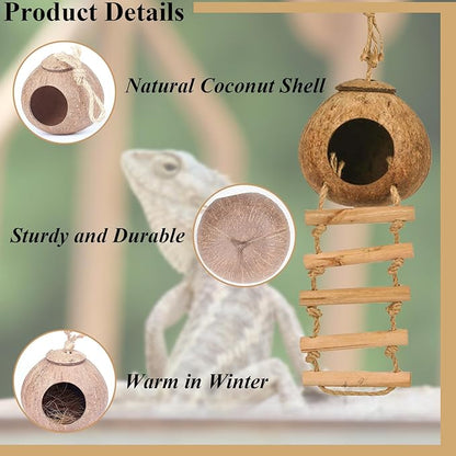 Crested Gecko Tank Accessories，Reptile Vines Plants with Coconut Shell Ladder Hideout Hermit Crab Decor for Bearded Dragon Lizard Chameleon Tortoise Snake BUYNOW
