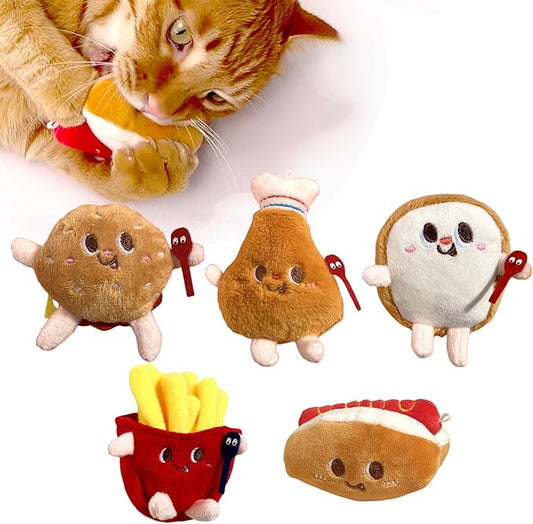 Cat Toys Hamburger, 5 Pack Catnip Toys Bread for Indoor Cats, Cute Durable Kitten Chew Toys, Interactive Cat Kicker Toys for All Breeds, Catmint Kitten Teething Toys - PAWPICO