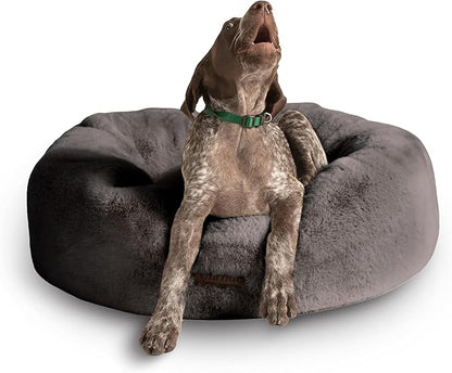 UnHide Floof Pet Bed - Medium (28" x 10") - Extra Soft Dog Bed - Removable Faux Fur Cover - Machine Washable - Helps Ease Pet Anxiety & Provides The Perfect Sleep - Charcoal Charlie - PAWPICO