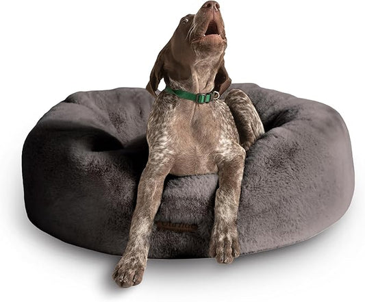 UnHide Floof Pet Bed - Medium (28" x 10") - Extra Soft Dog Bed - Removable Faux Fur Cover - Machine Washable - Helps Ease Pet Anxiety & Provides The Perfect Sleep - Charcoal Charlie - PAWPICO