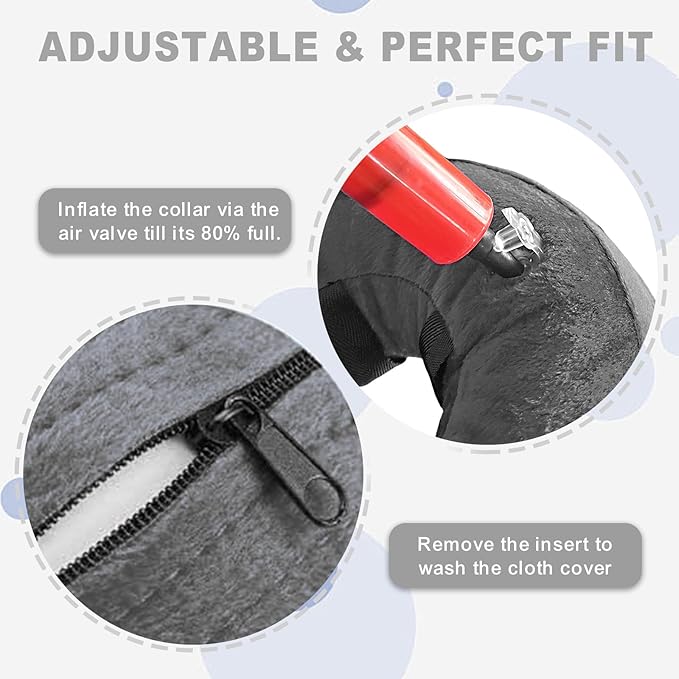 Dog Cone Collar, Inflatable Dog Cone After Surgery for Small Medium Large Dogs, Soft Dog Cone of Alternative with Enhanced Anti-Licking Guard Shield for Pets (Grey, S (Neck: 5"-8")) RoyalClaws