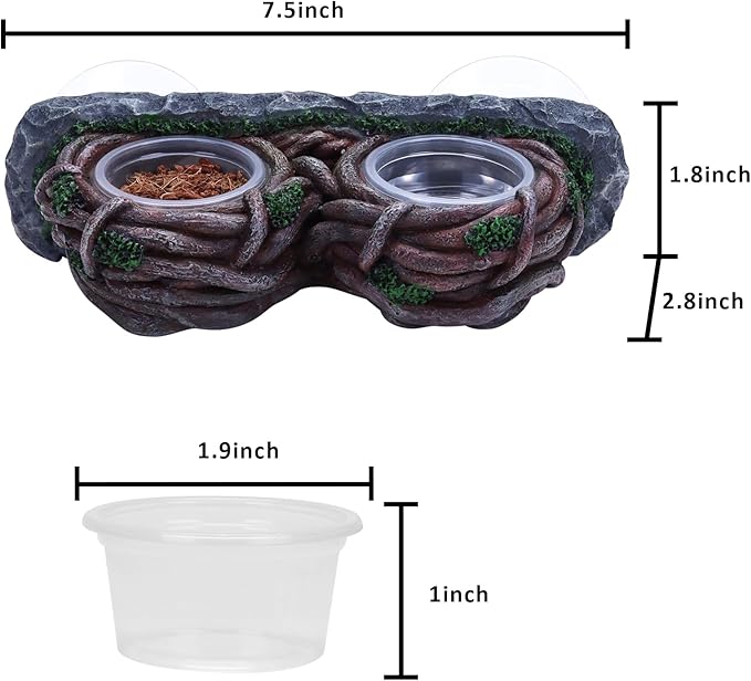AIICIOO Crested Gecko Feeding Ledge Double Bowl Reptile Vine Food Ledge with 4 PCS Cup Corner Water Bowl for Lizard Snake Bearded Dragon Frog Turtle Terrarium Tank Decor AIICIOO