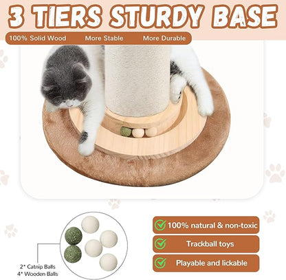 OTOB 32" Tall Cat Scratching Post, 4.3Inch Large Diameter Natural Sisal Rope Scratcher Post for Indoor Large Cats Kittens, 5-in-1 Interactive Turntable Cat Scratch Post (Brown, B-33Inch) - PAWPICO