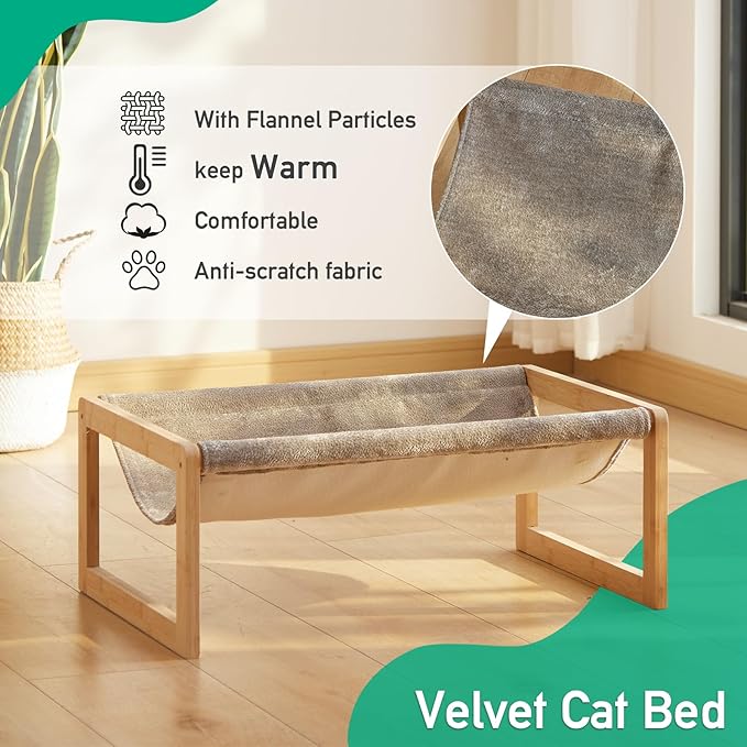 Elevated Cat Bed, Large Cat Hammock Bed, Bamboo Wood Cat Hammock for Outdoor, 25 X 16.5 Inch Elevated Pet Furniture Suitable for Kitty, Puppy, Rabbit, Bunny and Small Animal - PAWPICO