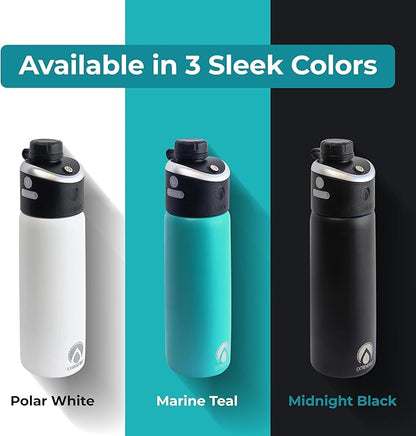 Extreme MIST - GoMist Misting & Drinking Bottle - Personal Mister - Cooling Water Bottle w/Easy-Drink Spout - Stainless-Steel Double Wall Insulated - Portable Mist Bottle - Midnight Black, 25oz/750ml ExtremeMist