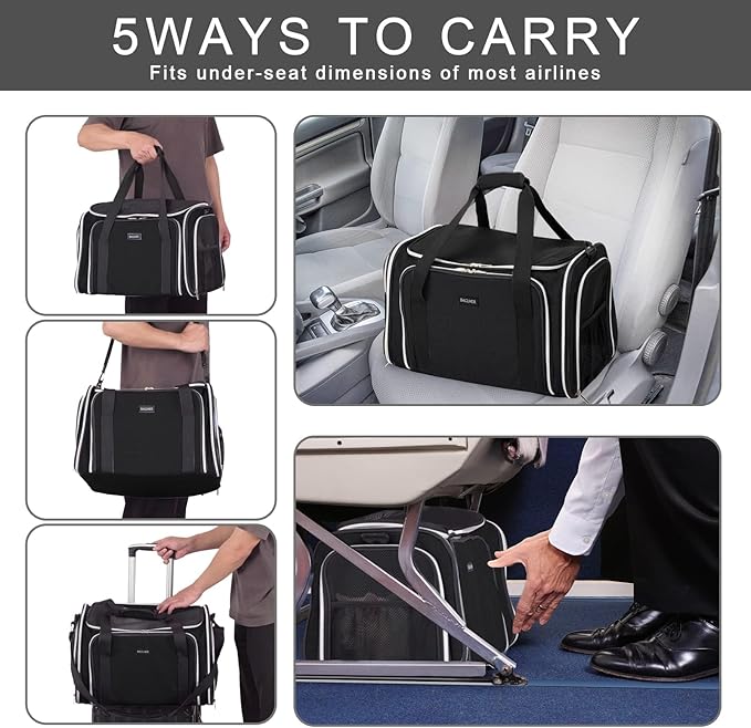 BAGLHER Cat Carrier Bag,Airline Approved Pet Carrier Soft Side Pet Travel 5 Sides Open Doors 3 Sides Expandable Foldable Dog Carrier with Fleece Pad - PAWPICO