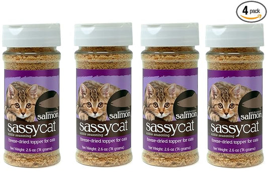 Herbsmith Sassy Cat Kibble Seasoning – Freeze Dried Salmon – Cat Food Topper for Picky Eaters [Bundle x4 Salmon] - PAWPICO