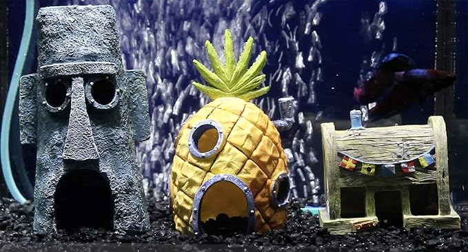 Penn-Plax Officially Licensed Spongebob Squarepants® Fish Tank Decorations | Spongebob’s Pineapple, Squidward Home, and The Crusty Crab Resin Figurines | Aquarium and Terrarium Décor Penn-Plax