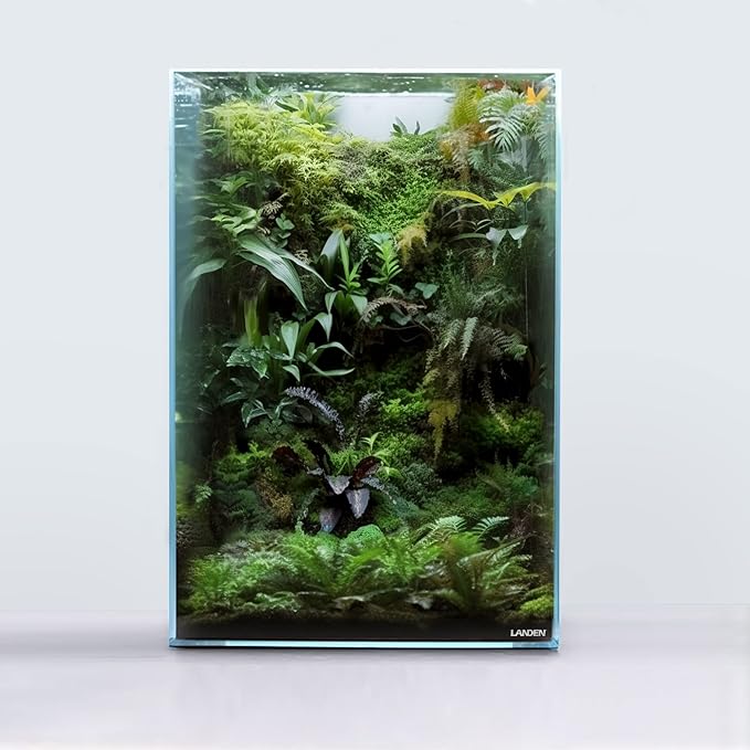 LANDEN Tall Tank, Rimless Low Iron Tank 10GAL 11.8" L × 11.8" W × 17.7" H (30X30X45) cm Small Aquascape Fish Tank, Vertical Aquascape Tank, Black Leveling Mat Included Landen