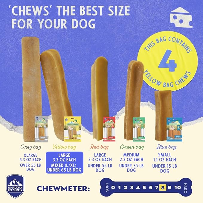 Himalayan Dog Chew Original Yak Cheese Dog Chews, 100% Natural, Long Lasting, Gluten Free, Healthy & Safe Dog Treats, Lactose & Grain Free, Protein Rich, Mixed Sizes, Dogs 65 Lbs & Smaller, 9.9 oz - PAWPICO