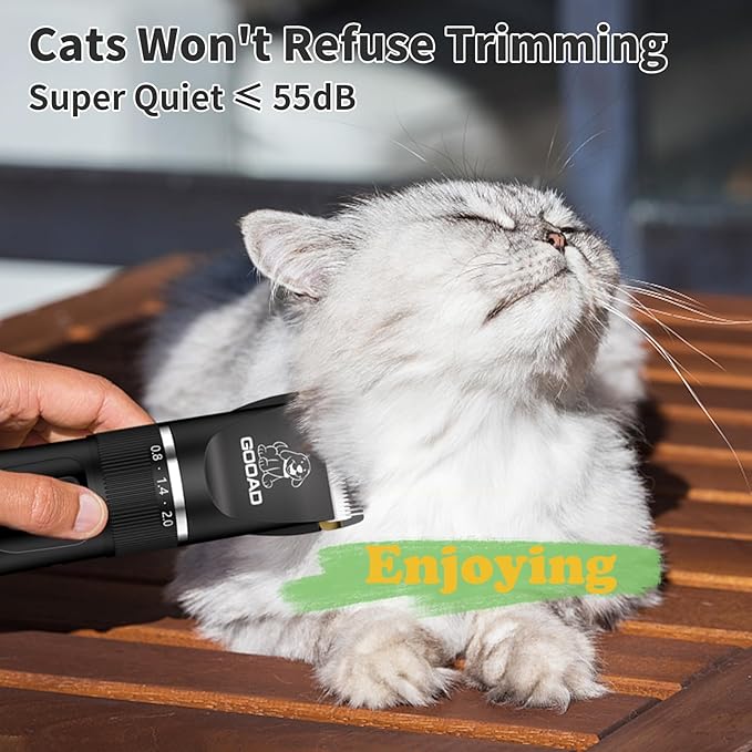 Cat Clippers for Matted Hair, Cat Grooming Kit, Cordless Cat Shaver for Long Hair, Low Noise Paw Trimmer, Cat Hair Trimmer for Grooming,Quiet Pet Hair Clippers Tools for Cats Dogs (Black) - PAWPICO