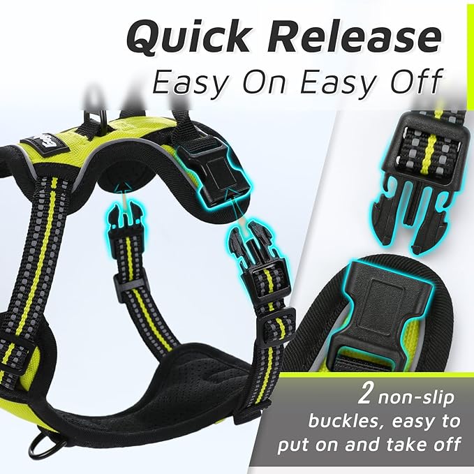 Eagloo Small Dog Harness No Pull, Service Vest with Reflective Strips and Control Handle, Adjustable and Comfortable for Easy Walking, No Choke Pet Harness with 2 Metal Rings, Green, XS GoExplorewithEagloo
