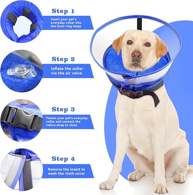 Dog Cone Collar, Inflatable Dog Cone After Surgery for Small Medium Large Dogs, Soft Dog Cone of Alternative with Enhanced Anti-Licking Guard Shield for Pets (Blue, M (Neck: 9"-12")) RoyalClaws