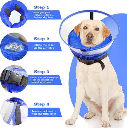 Dog Cone Collar, Inflatable Dog Cone After Surgery for Small Medium Large Dogs, Soft Dog Cone of Alternative with Enhanced Anti-Licking Guard Shield for Pets (Blue, M (Neck: 9"-12")) RoyalClaws