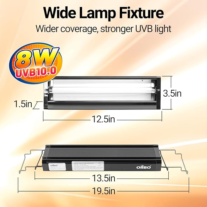 Oiibo T5 HO Reptile Light Fixture UVB Lighting Combo Kit, Reptiles Terrarium Lamp Hood Light Fixture Include UVB 10.0 Desert Reptile Light for Bearded Dragon Gecko Lizard (8W) OIIBO