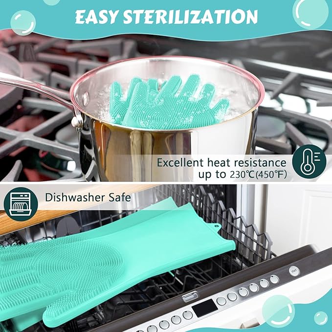 Pecute Heat Resistant Pet Grooming Gloves, Green, with High-Density Teeth, Silicone Bathing and Massaging Gloves for Dogs and Cats - PAWPICO