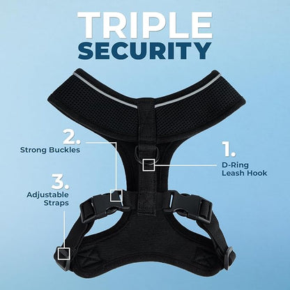 Voyager Aerolite No Pull Mesh Dog Harness with Lightweight, Soft, Breathable, Reflective Stitching, and Adjustable Straps for Walking, Running, Training, Heavy Duty and Durable - Black, L BestPetSuppliesLLC