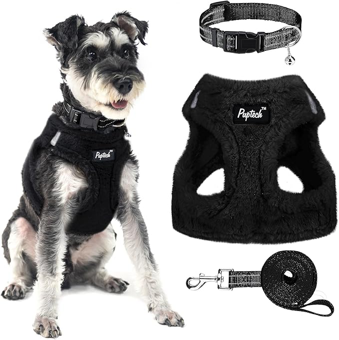 PUPTECK Adjustable Dog Harness Collar and Leash Set Step in No Pull Pet Harness for Small Medium Dogs Puppy and Cats Outdoor Walking Running, Soft Mesh Padded Reflective Vest Harnesses, Black S PUPTECK