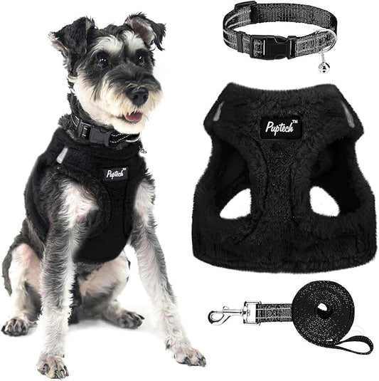 PUPTECK Adjustable Dog Harness Collar and Leash Set Step in No Pull Pet Harness for Small Medium Dogs Puppy and Cats Outdoor Walking Running, Soft Mesh Padded Reflective Vest Harnesses, Black S PUPTECK