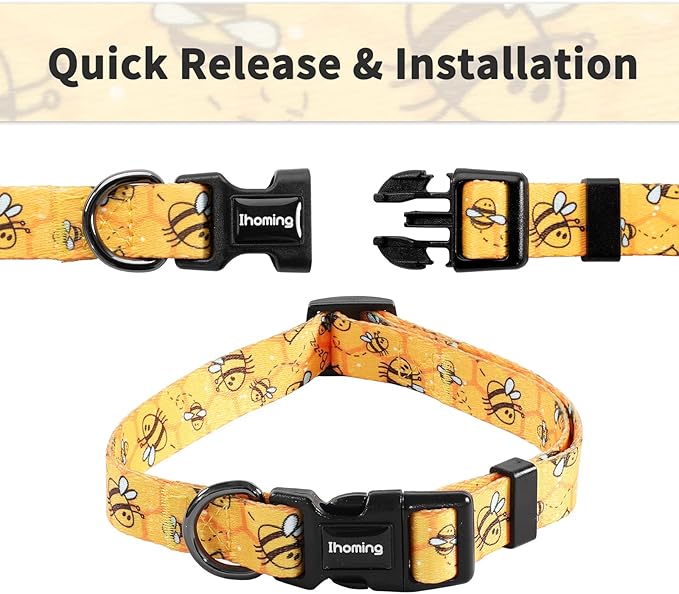 Ihoming Dog Collar and Leash Set for Daily Outdoor Walking Running Training, Bee Design for Small Boys Girls Dogs Cats Pets, S-Up to 20LBS Ihoming