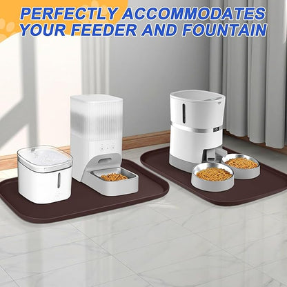 Silicone Pet Feeding Mat with Raised Edge, Dog Cat Bowl Mats for Food and Water, Pet Placemat for Floors Waterproof, 22” x 14” x 0.8” Dark Brown - PAWPICO