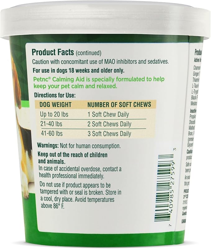 PetNC Natural Care Calming Aid Soft Chews for Dogs, 120 Count VisitthePetnc