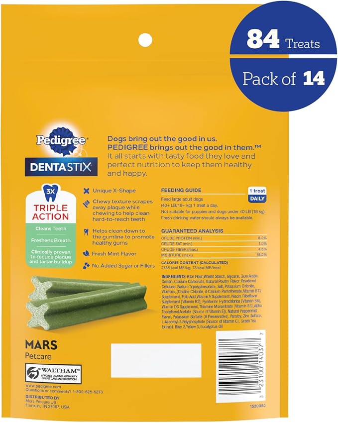 PEDIGREE DENTASTIX Fresh Dogs Treats, Large, 6 Count (Pack of 14) Pedigree