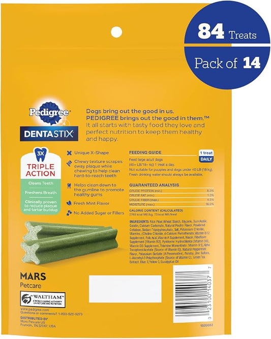 PEDIGREE DENTASTIX Fresh Dogs Treats, Large, 6 Count (Pack of 14) Pedigree