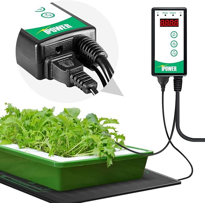 iPower Seedling Heat Mat Heating Pad 10"x20" with Digital Thermostat Combo Set, Waterproof for Indoor Seed Starting and Plant Germination iPower