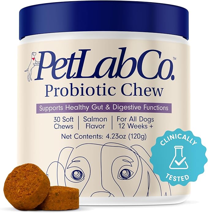 PetLab Co. Probiotics for Dogs, Support Gut Health, Occasional Diarrhea, Digestive Health & Seasonal Allergies - Salmon Flavor - 30 Soft Chews PetlabCo
