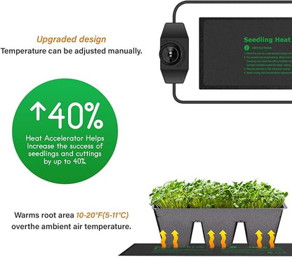 iPower 3" x 20" Seeding Heat Mat with Thermostat Temperature Adjustable Knob Durable Warm Hydroponic Plant Germination Starting Pad, Black iPower