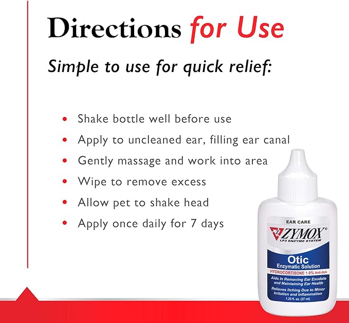 Zymox Otic Enzymatic Solution for Dogs and Cats to Soothe Ear Infections with 1% Hydrocortisone for Itch Relief, 1.25oz ZYMOX