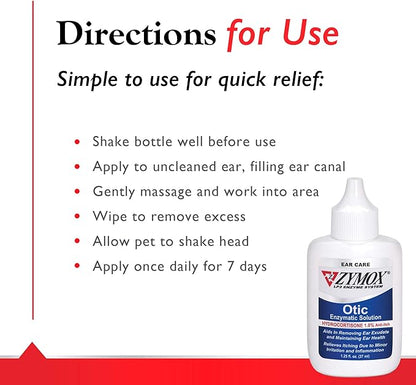 Zymox Otic Enzymatic Solution for Dogs and Cats to Soothe Ear Infections with 1% Hydrocortisone for Itch Relief, 1.25oz ZYMOX