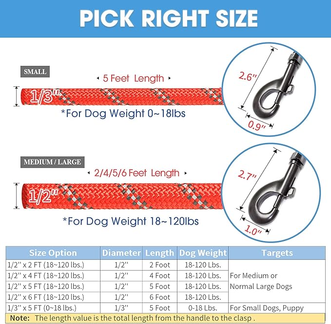 BAAPET 2/4/5/6 FT Dog Leash with Comfortable Padded Handle and Highly Reflective Threads for Small Medium and Large Dogs (2FT-1/2'', Red) - PAWPICO