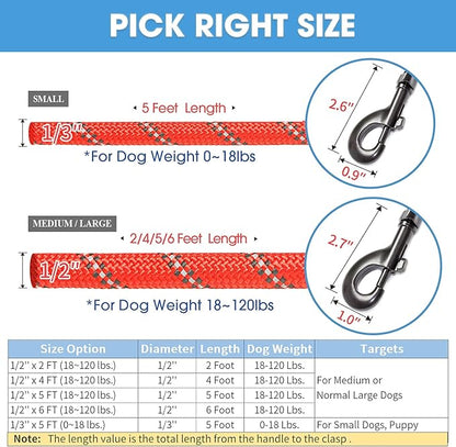 BAAPET 2/4/5/6 FT Dog Leash with Comfortable Padded Handle and Highly Reflective Threads for Small Medium and Large Dogs (2FT-1/2'', Red) - PAWPICO